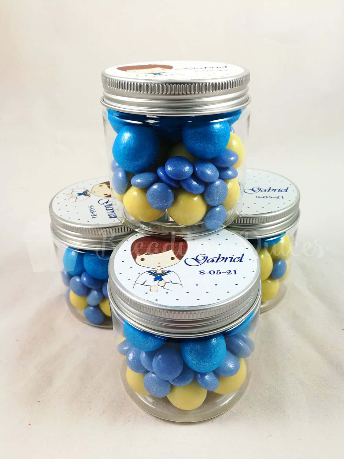 tarro chuches azules 120gr personalizada para regalar detalles dulces